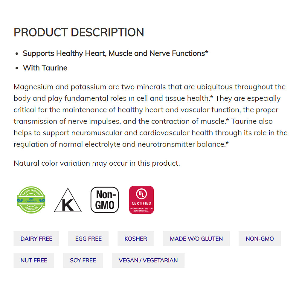 NOW Supplements, Magnesium & Potassium Aspartate with Taurine, Heart Health*, 120 Veg Capsules Vitamins & Supplements NOW Foods USA