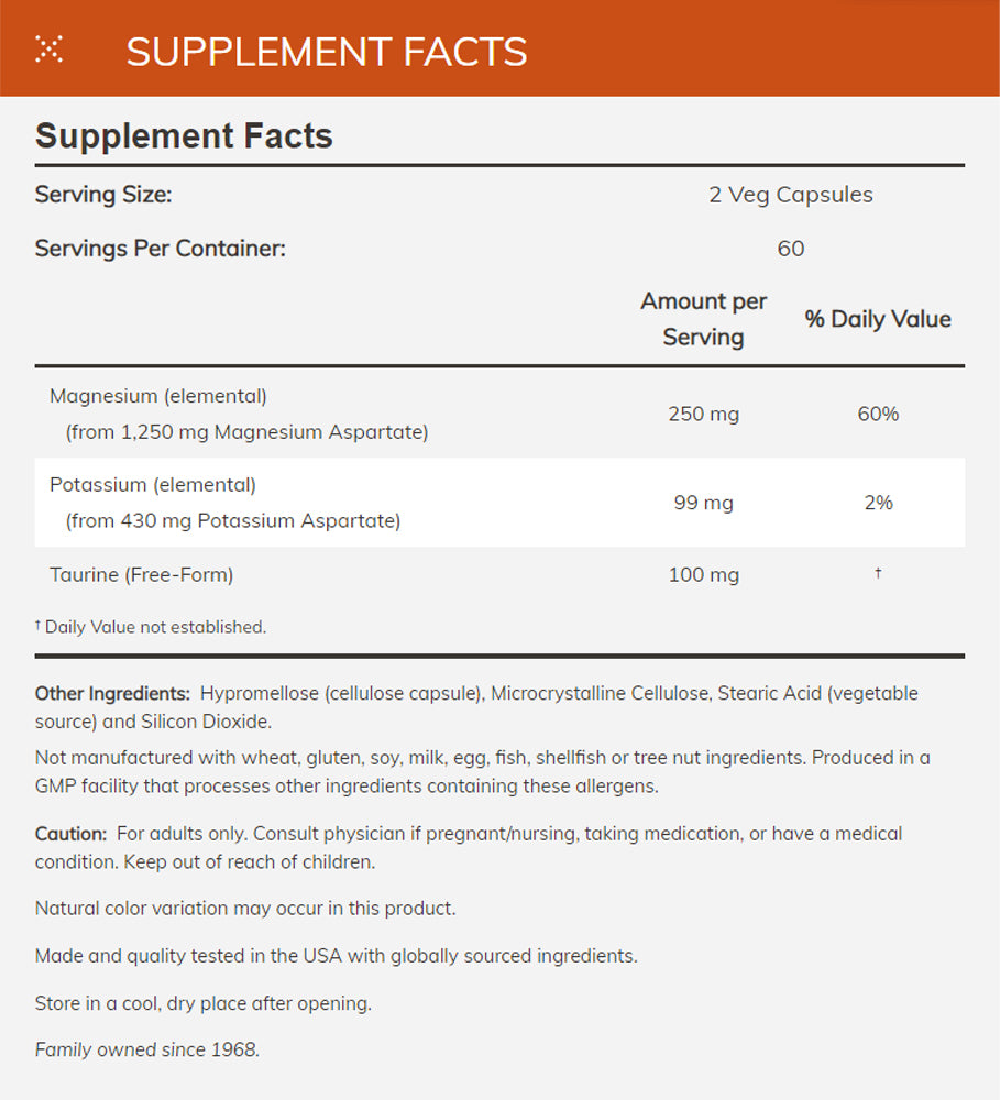 NOW Supplements, Magnesium & Potassium Aspartate with Taurine, Heart Health*, 120 Veg Capsules Vitamins & Supplements NOW Foods USA