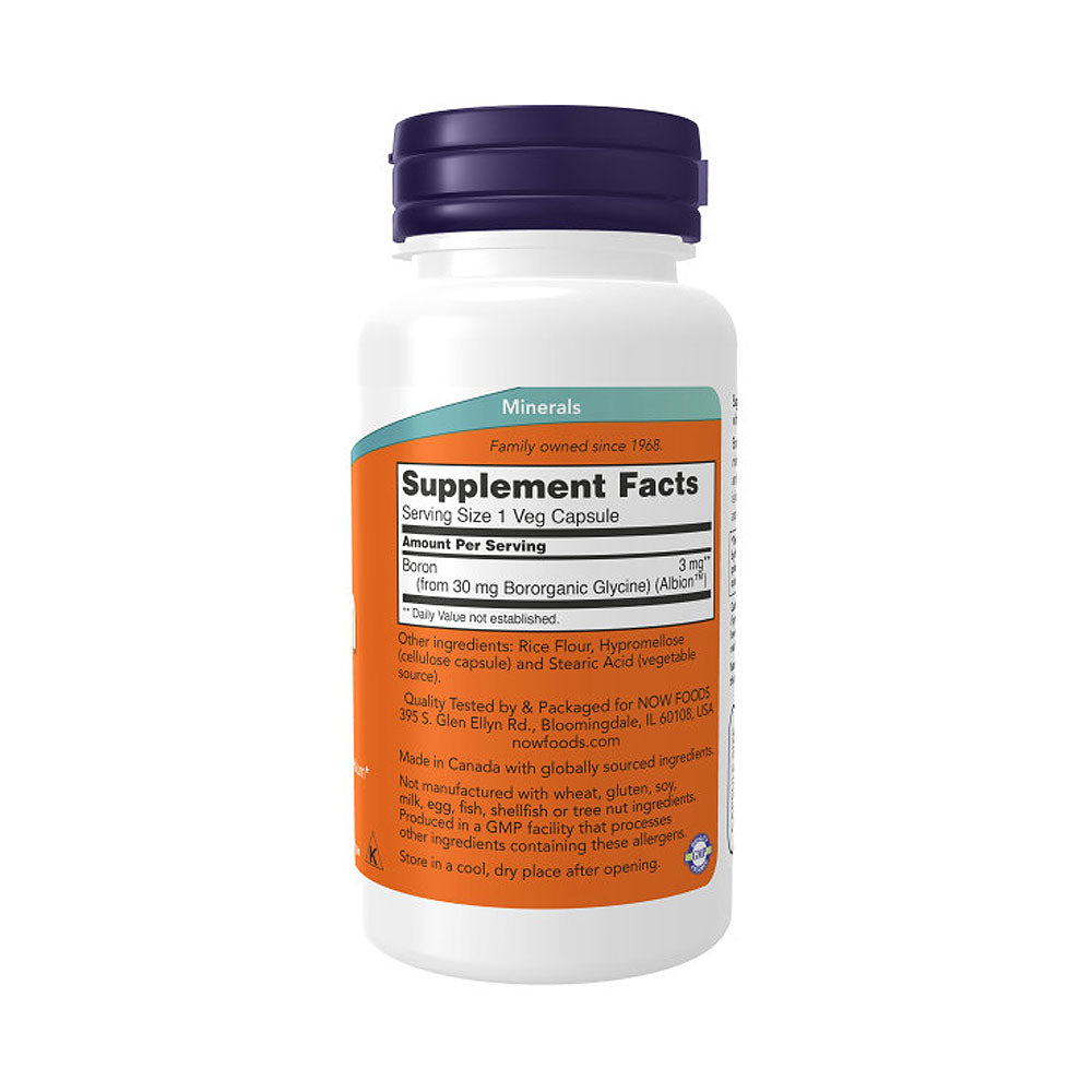 NOW Supplements, Boron 3 mg (Bororganic Glycine), Structural Support*, 100 Veg Capsules - Bloom Concept