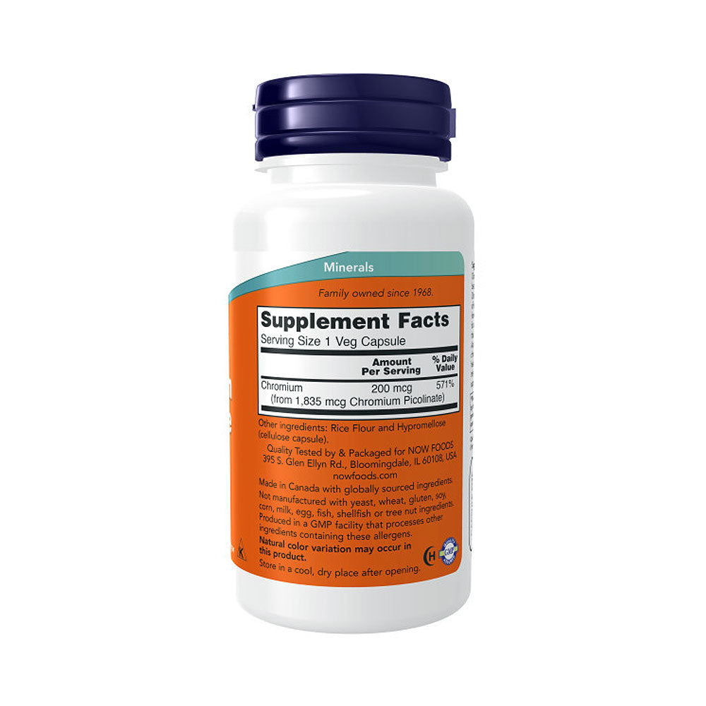 NOW Supplements, Chromium Picolinate 200 mcg, Insulin Co-Factor*, 100 Veg Capsules - Bloom Concept