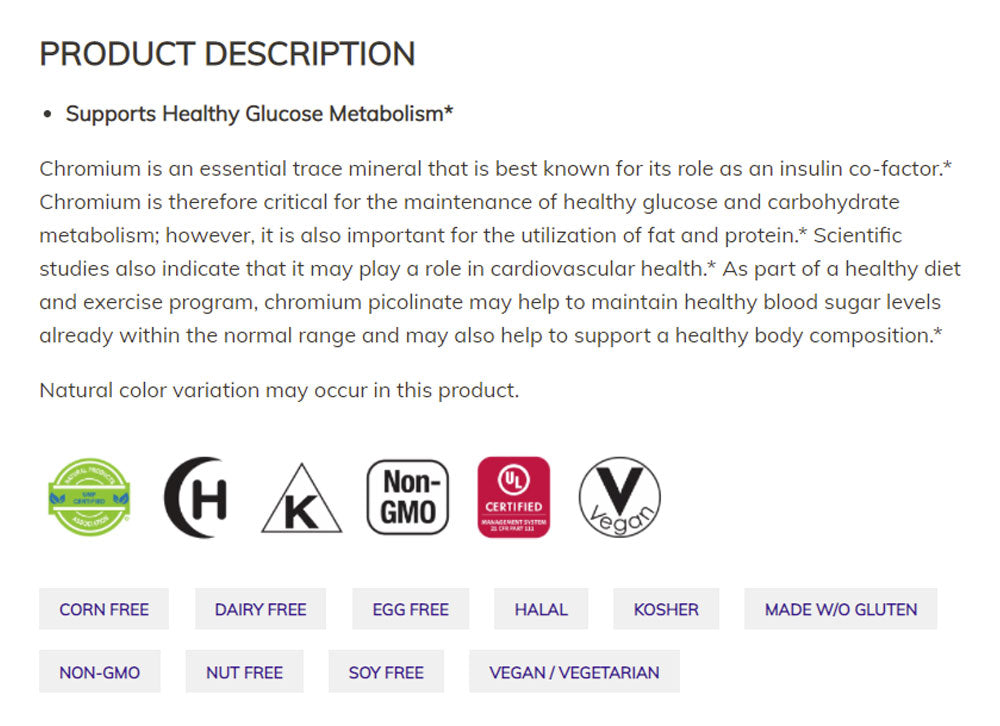 NOW Supplements, Chromium Picolinate 200 mcg, Insulin Co-Factor*, 100 Veg Capsules - Bloom Concept