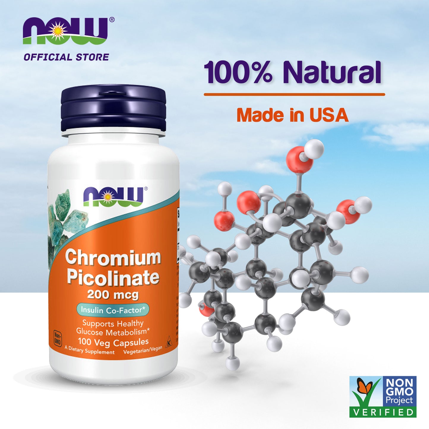 NOW Supplements, Chromium Picolinate 200 mcg, Insulin Co-Factor*, 100 Veg Capsules - Bloom Concept