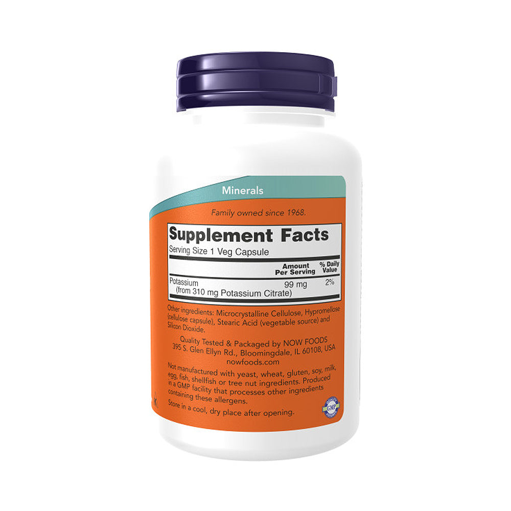 NOW Supplements, Potassium Citrate 99 mg, Supports Electrolyte Balance and Normal pH*, Essential Mineral, 180 Veg Capsules - Bloom Concept