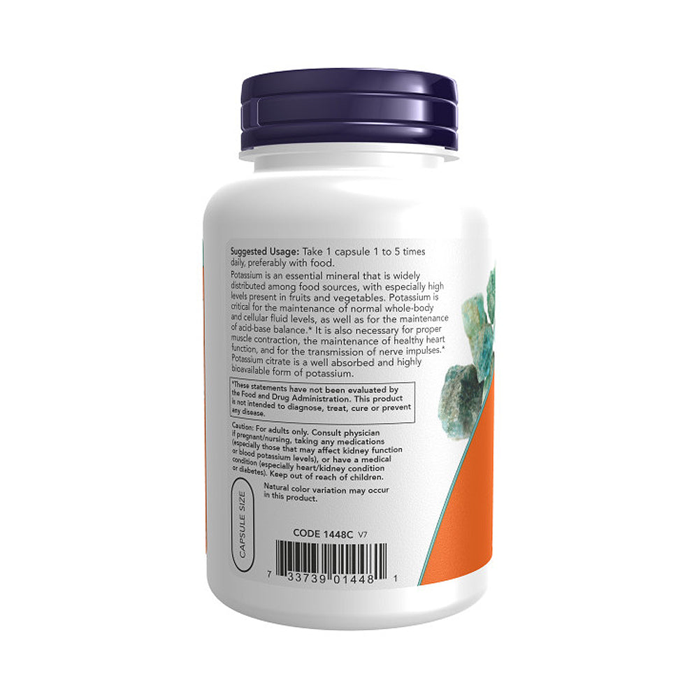 NOW Supplements, Potassium Citrate 99 mg, Supports Electrolyte Balance and Normal pH*, Essential Mineral, 180 Veg Capsules - Bloom Concept
