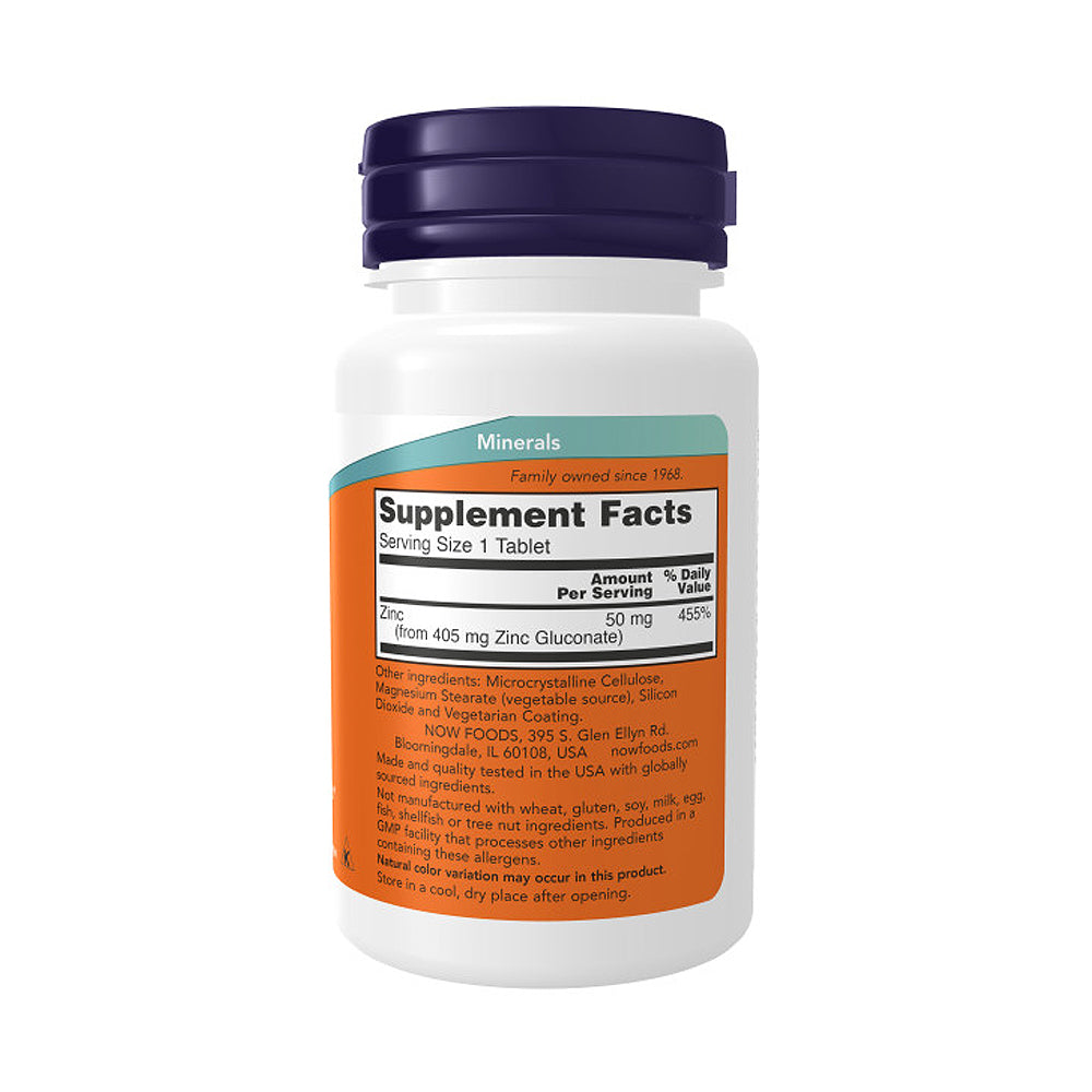 NOW Supplements, Zinc (Zinc Gluconate) 50 mg, Supports Enzyme Functions*, Immune Support*, 100 Tablets - Bloom Concept