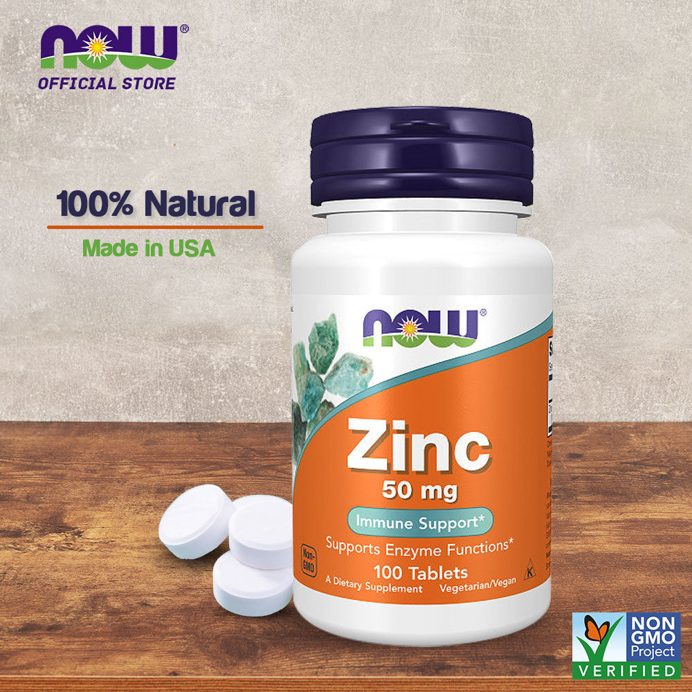 NOW Supplements, Zinc (Zinc Gluconate) 50 mg, Supports Enzyme Functions*, Immune Support*, 100 Tablets - Bloom Concept
