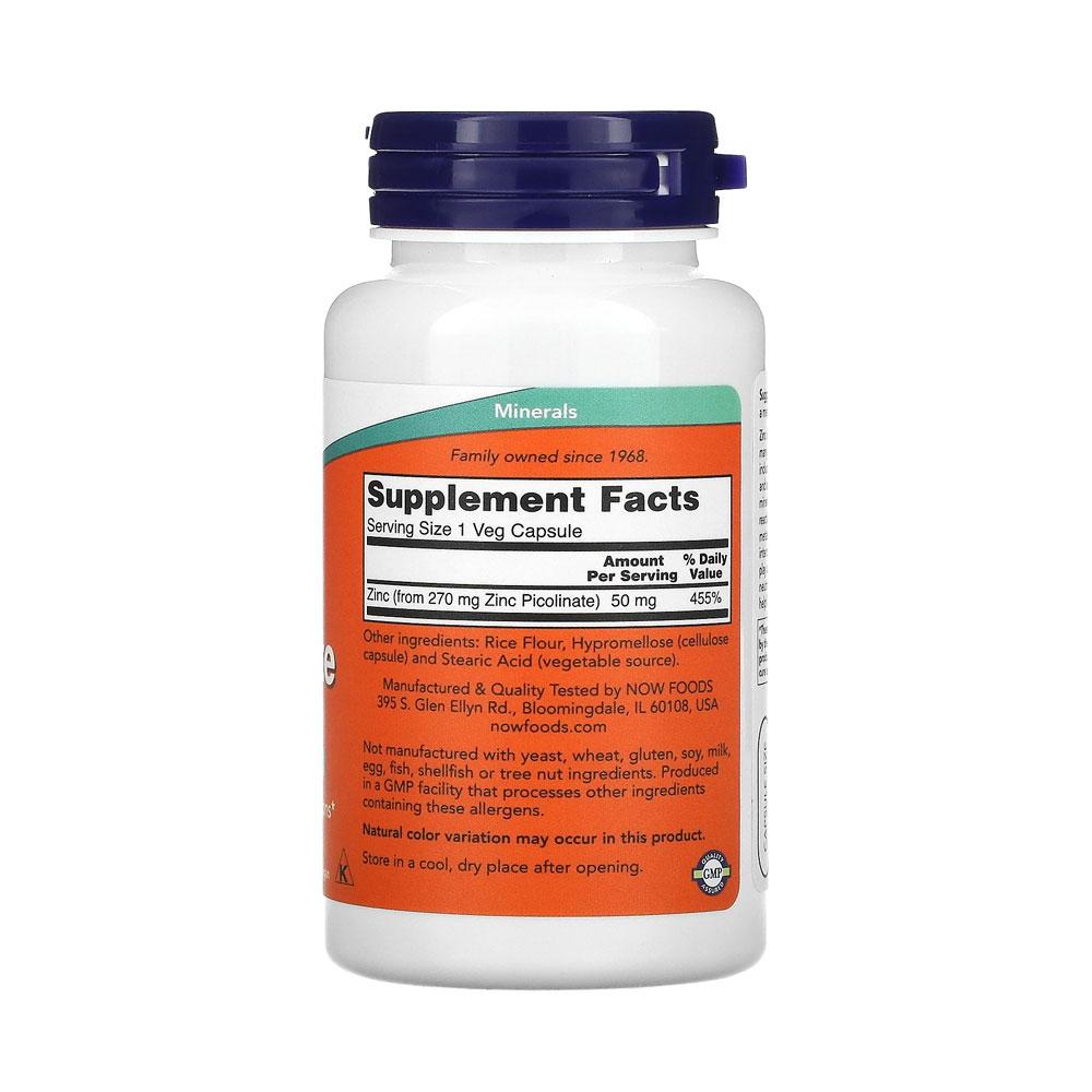NOW Supplements, Zinc Picolinate 50 mg, Supports Enzyme Functions*, Immune Support*, 120 Veg Capsules - Bloom Concept