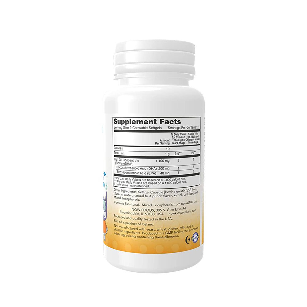 NOW Supplements, DHA Kids 100 mg, Supports Brain Health*, Fruit Flavor, 60 Chewable Softgels, (packaging may vary)-Best by 03/24 - Bloom Concept