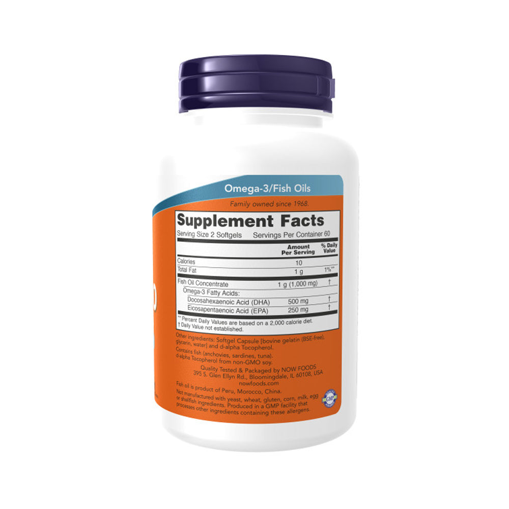 NOW Supplements, DHA-250 with 125 EPA, Molecularly Distilled, Supports Brain Health*, 120 Softgels - Bloom Concept