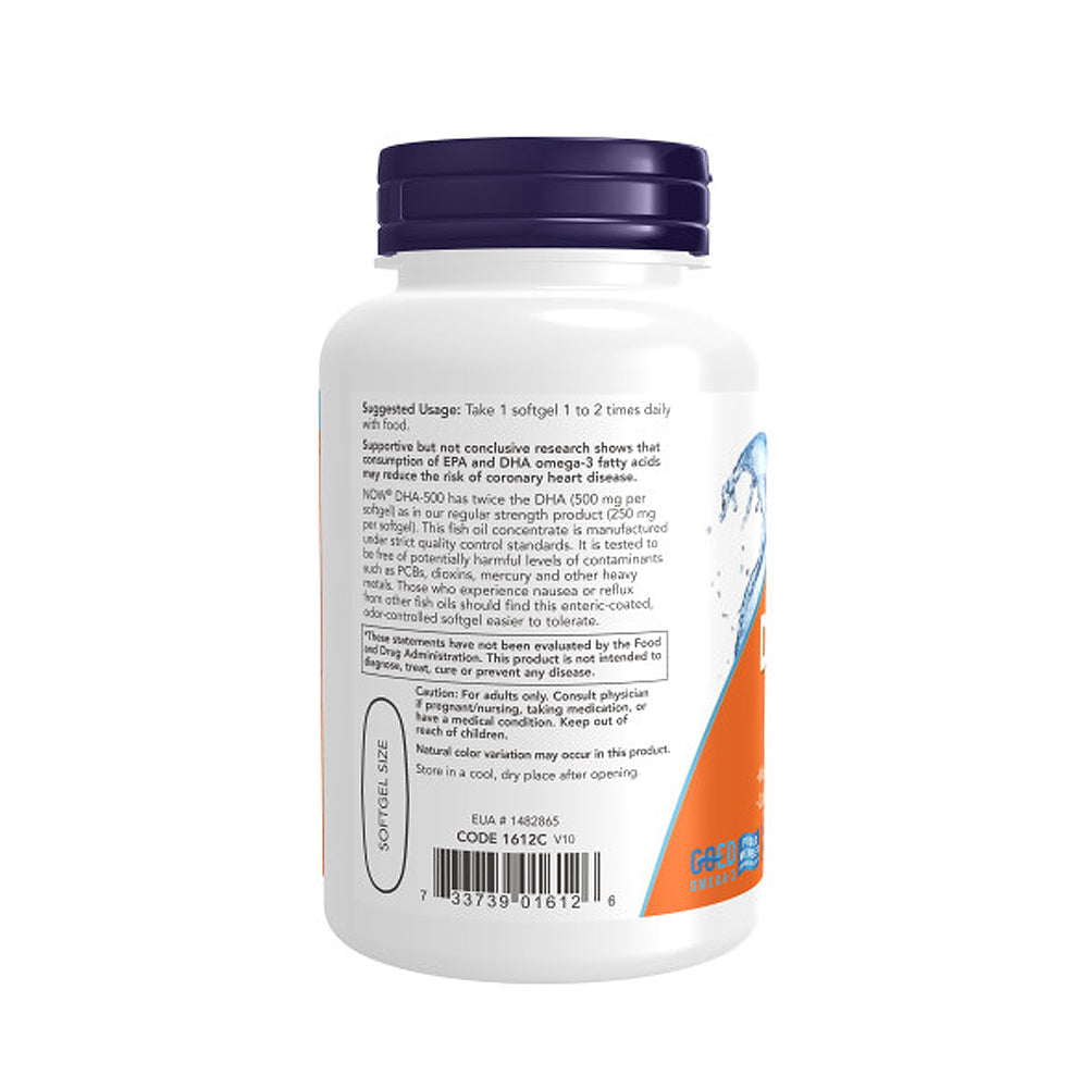 NOW Supplements, DHA-500 with 250 EPA, Molecularly Distilled, Supports Brain Health*, 90 Softgels - Bloom Concept