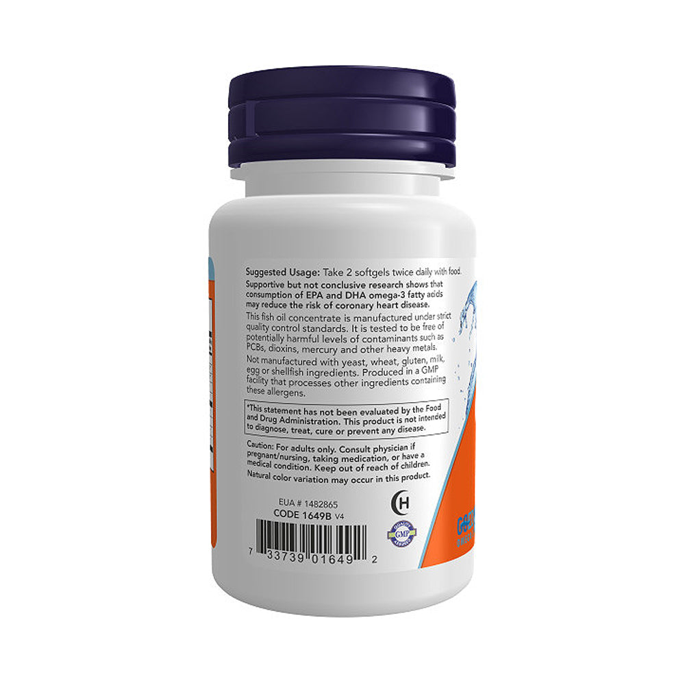 NOW Supplements, Omega-3 180 EPA / 120 DHA, Molecularly Distilled, Cardiovascular Support*, 30 Softgels - Bloom Concept