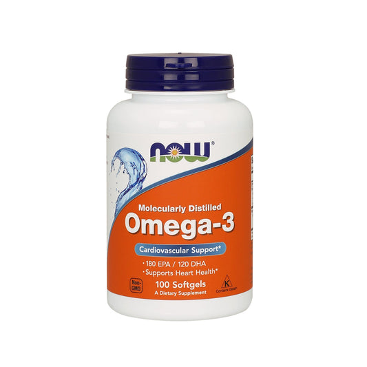 NOW Supplements, Omega-3 180 EPA / 120 DHA, Molecularly Distilled, Cardiovascular Support*, 100 Softgels - Bloom Concept