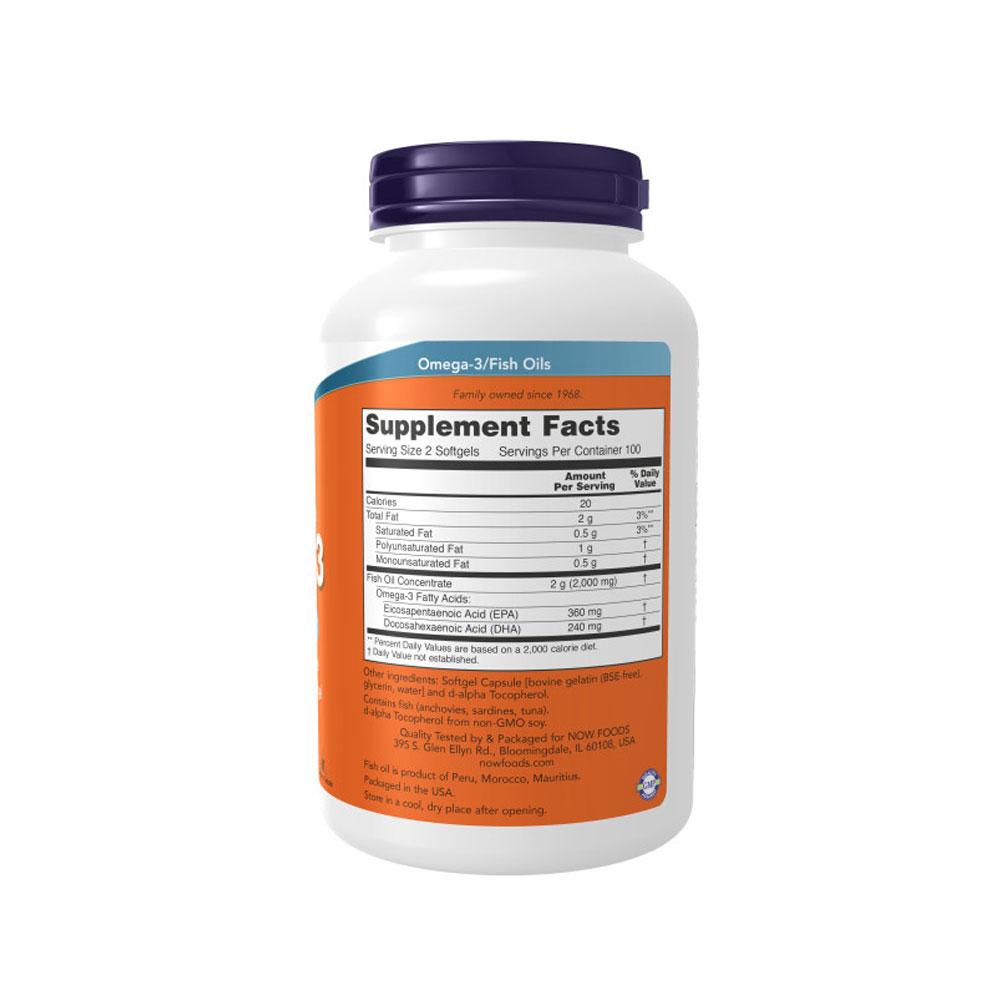 NOW Supplements, Omega-3 180 EPA / 120 DHA, Molecularly Distilled, Cardiovascular Support*, 200 Softgels - Bloom Concept