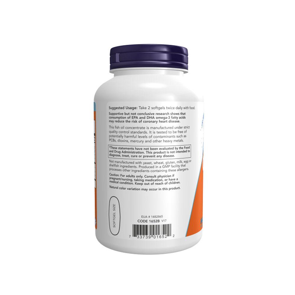 NOW Supplements, Omega-3 180 EPA / 120 DHA, Molecularly Distilled, Cardiovascular Support*, 200 Softgels - Bloom Concept