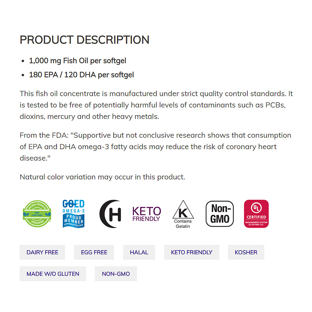 NOW Supplements, Omega-3 180 EPA / 120 DHA, Molecularly Distilled, Cardiovascular Support*, 200 Softgels - Bloom Concept