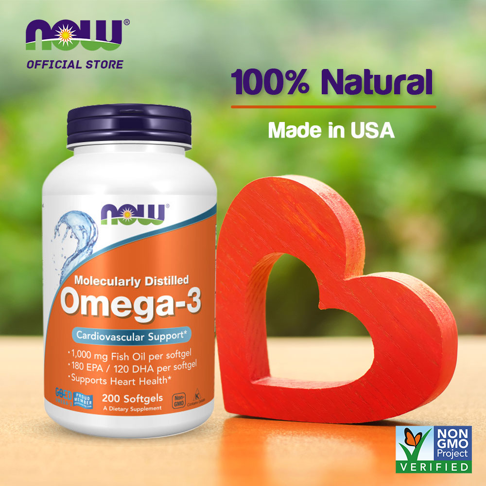 NOW Supplements, Omega-3 180 EPA / 120 DHA, Molecularly Distilled, Cardiovascular Support*, 200 Softgels - Bloom Concept