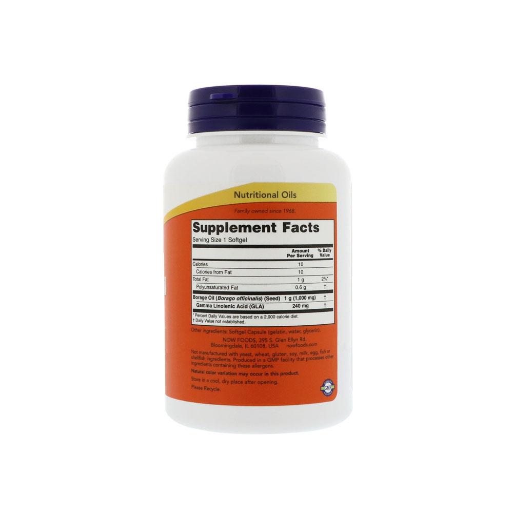 NOW Supplements, Borage Oil 1000 mg with 240mg of GLA (Gamma Linolenic Acid), 60 Softgels Vitamins & Supplements NOW Foods USA