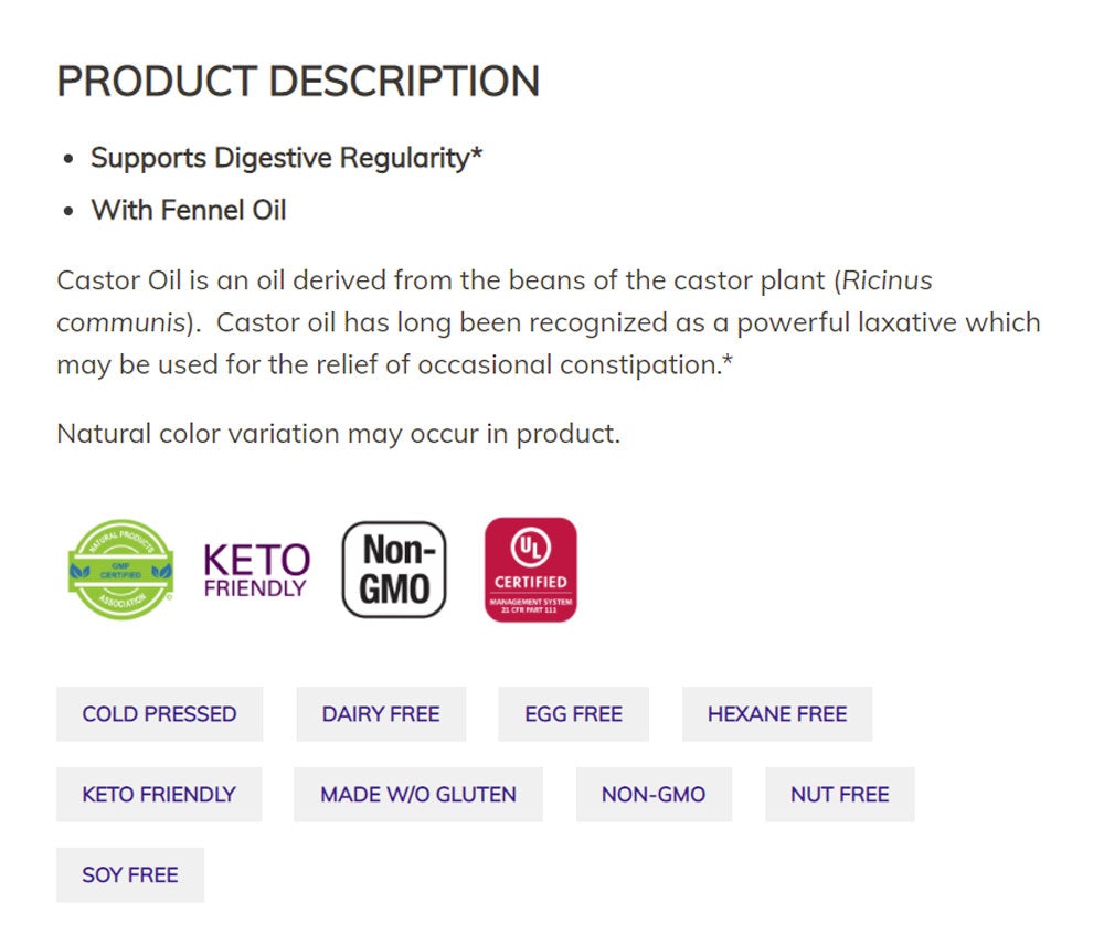 NOW Supplements, Castor Oil 650 mg with Fennel Oil, Natural Laxative*, 120 Softgels - Bloom Concept