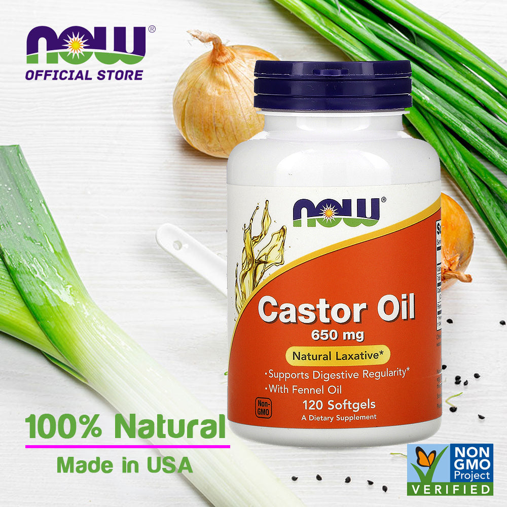 NOW Supplements, Castor Oil 650 mg with Fennel Oil, Natural Laxative*, 120 Softgels - Bloom Concept