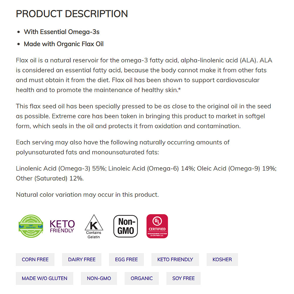 NOW Supplements, Flax Oil 1,000 mg made with Organic Flax Oil, Cardiovascular Support*, 100 Softgels - Bloom Concept