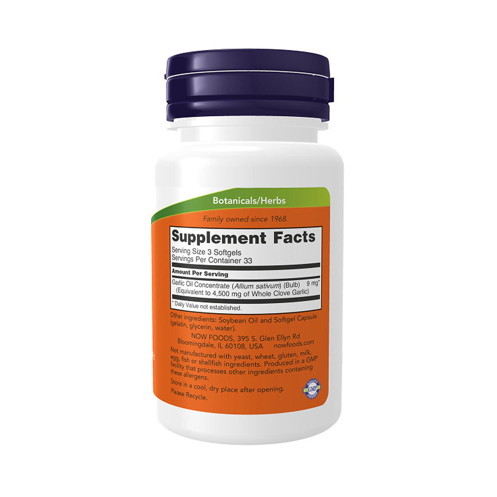 NOW Supplements, Garlic Oil 1500 mg, Serving Size Equivalent to Whole Clove Garlic, 100 Softgels Vitamins & Supplements NOW Foods USA