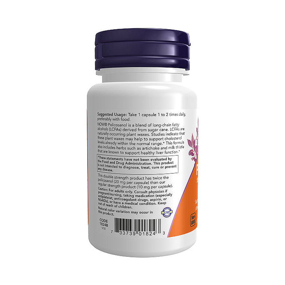 NOW Supplements, Policosanol 20 mg, Double Strength, Blend of Long-Chain Fatty alcohols (LCFAs) Derived from Sugar Cane, 90 Veg Capsules - Bloom Concept
