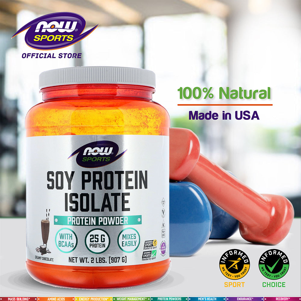 NOW Sports Nutrition, Soy Protein Isolate, 25 g With BCAAs, Creamy Chocolate Powder, 2-Pound (907g) - Bloom Concept