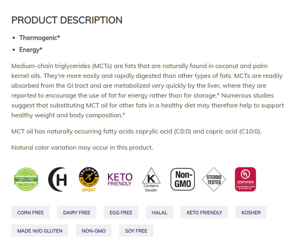 NOW Sports Nutrition, MCT (Medium-chain triglycerides) Oil 1,000 mg, Weight Management, 150 Softgels Vitamins & Supplements NOW Foods USA