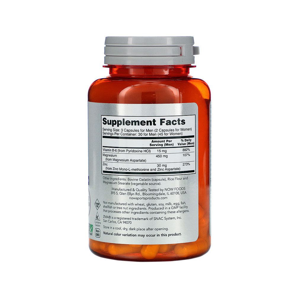 NOW Sports Nutrition, ZMA (Zinc, Magnesium and Vitamin B-6), Enhanced Absorption, Sports Recovery*, 90 Capsules Vitamins & Supplements NOW Foods USA