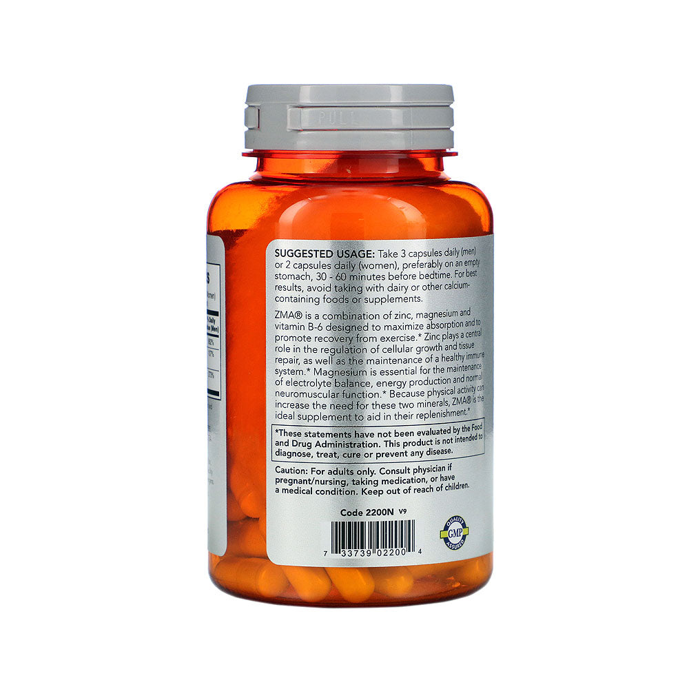 NOW Sports Nutrition, ZMA (Zinc, Magnesium and Vitamin B-6), Enhanced Absorption, Sports Recovery*, 90 Capsules Vitamins & Supplements NOW Foods USA