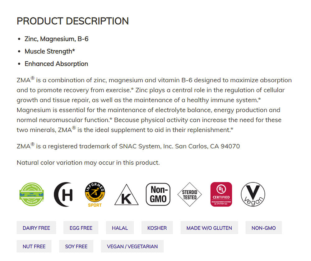 NOW Sports Nutrition, ZMA (Zinc, Magnesium and Vitamin B-6), Enhanced Absorption, Sports Recovery*, 90 Capsules Vitamins & Supplements NOW Foods USA