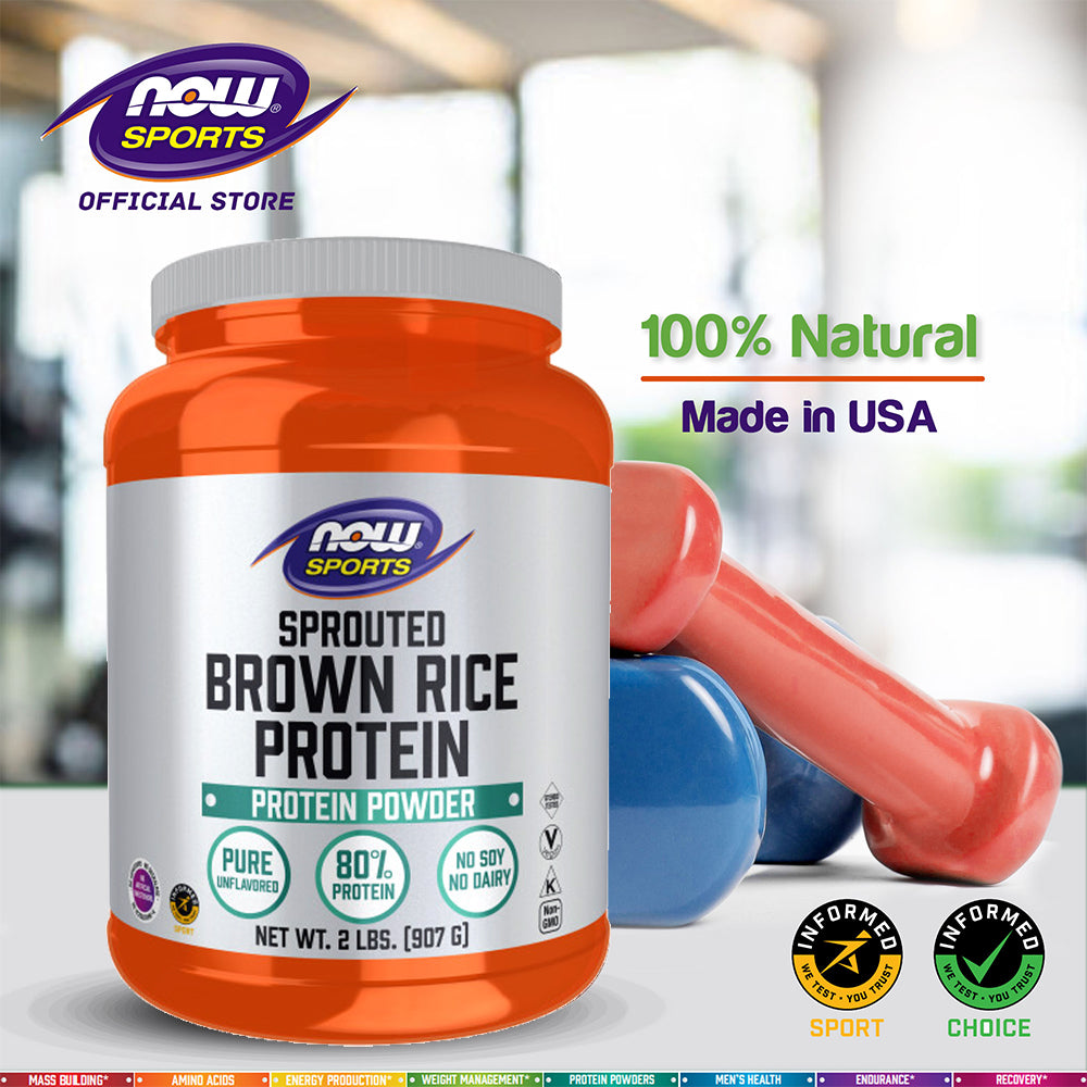 (Best by 08/24) NOW Sports Nutrition, Sprouted Brown Rice Protein, 80% Protein, Unflavored Powder, 2-Pound (907 g) - Bloom Concept
