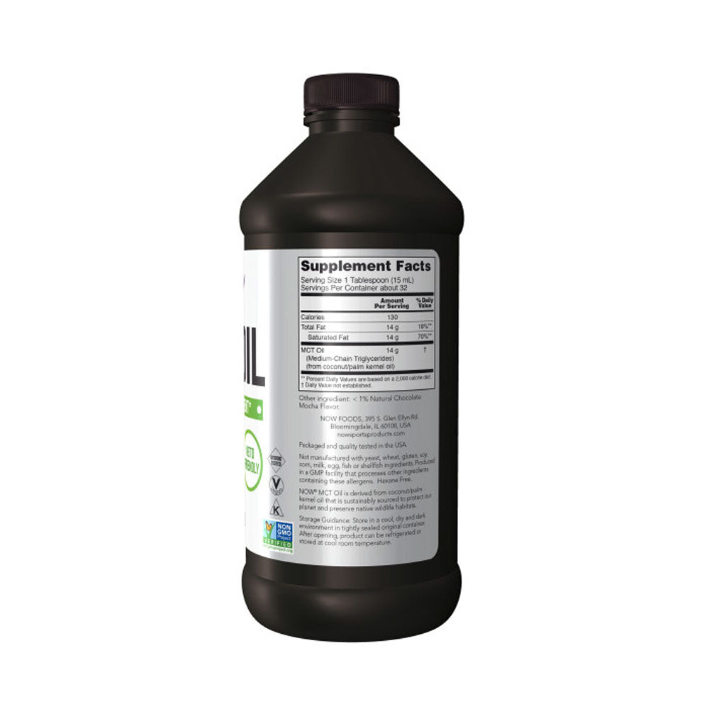 NOW Sports Nutrition, MCT (Medium-chain triglycerides) Oil, Chocolate Mocha, 16-Ounce (473 ml) - Bloom Concept