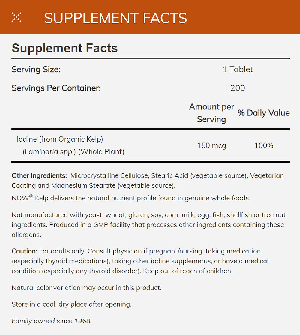NOW Supplements, Kelp 150 mcg of Natural Iodine, Easier to Swallow Tablet, Super Green, 200 Tablets Vitamins & Supplements NOW Foods USA