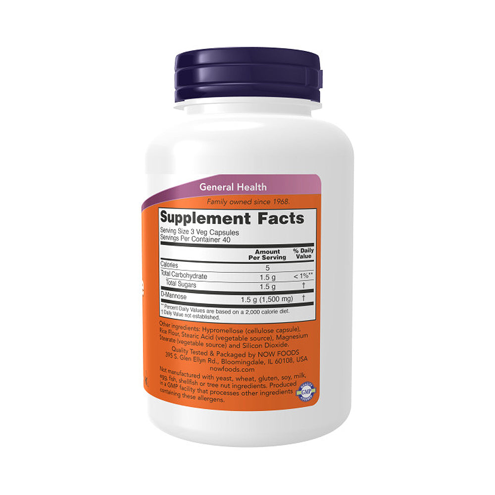 NOW Supplements, D-Mannose 500 mg, Non-GMO Project Verified, Healthy Urinary Tract*, 120 Veg Capsules - Bloom Concept