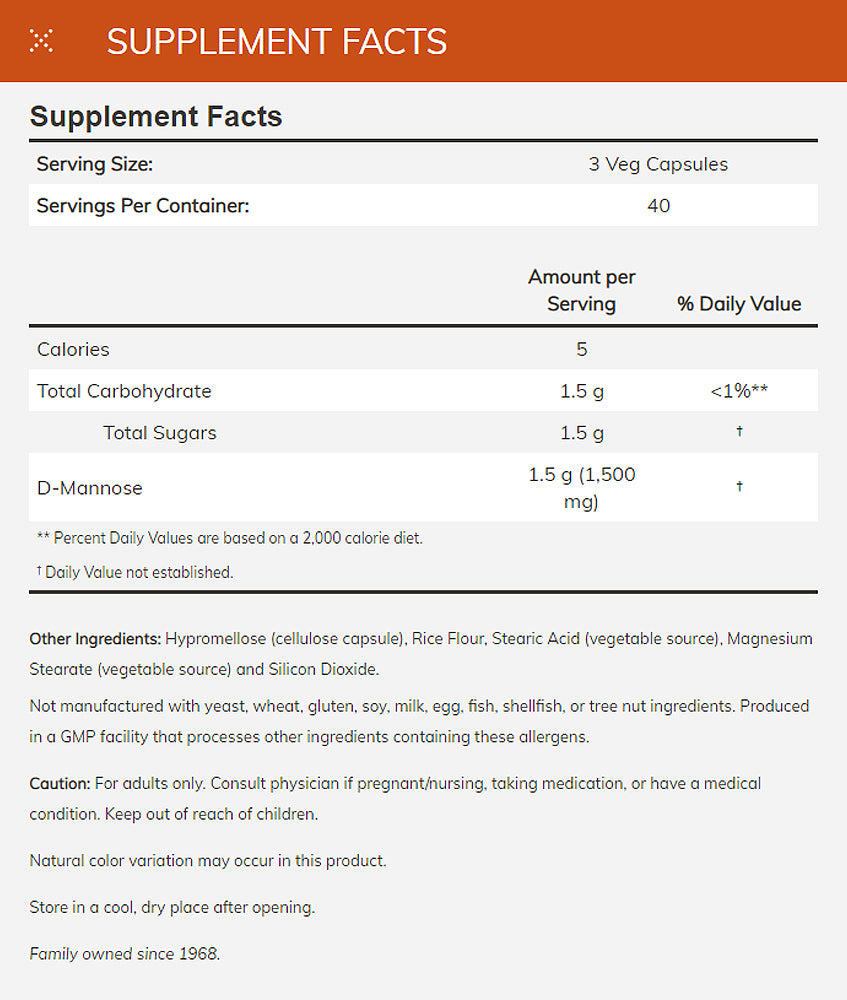 NOW Supplements, D-Mannose 500 mg, Non-GMO Project Verified, Healthy Urinary Tract*, 120 Veg Capsules - Bloom Concept