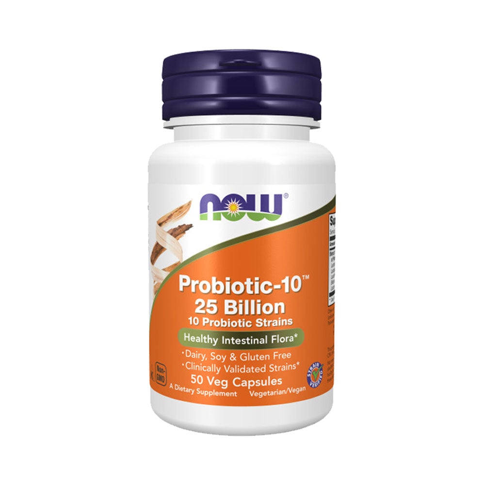 NOW Supplements, Probiotic-10™ 25 Billion, with 10 Probiotic Strains, Dairy, Soy and Gluten Free, Strain Verified, 50 Veg Capsules Vitamins & Supplements NOW Foods USA