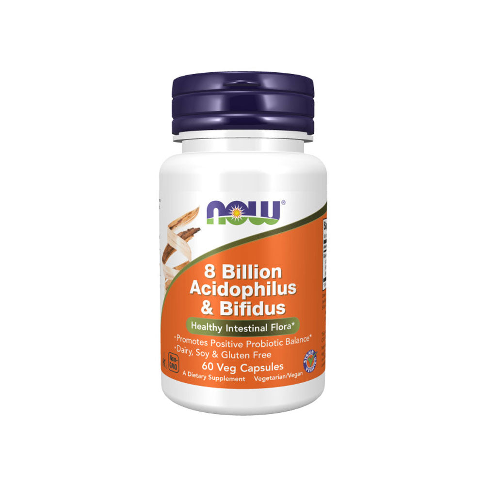 NOW Supplements, 8 Billion Acidophilus & Bifidus, Dairy, Soy and Gluten Free, Strain Verified, 60 Veg Capsules Vitamins & Supplements NOW Foods USA