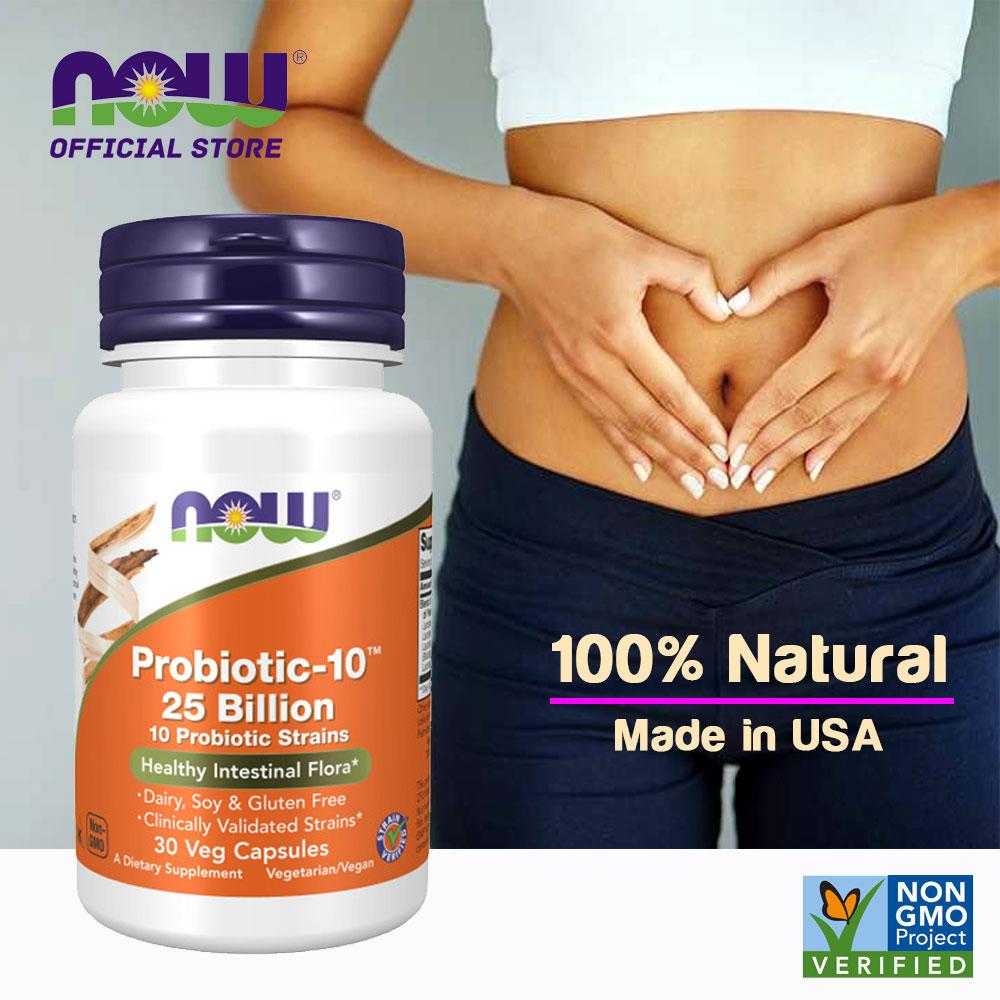 NOW Supplements, Probiotic-10™, 25 Billion, with 10 Probiotic Strains, Dairy, Soy and Gluten Free, Strain Verified, 30 Veg Capsules - Bloom Concept