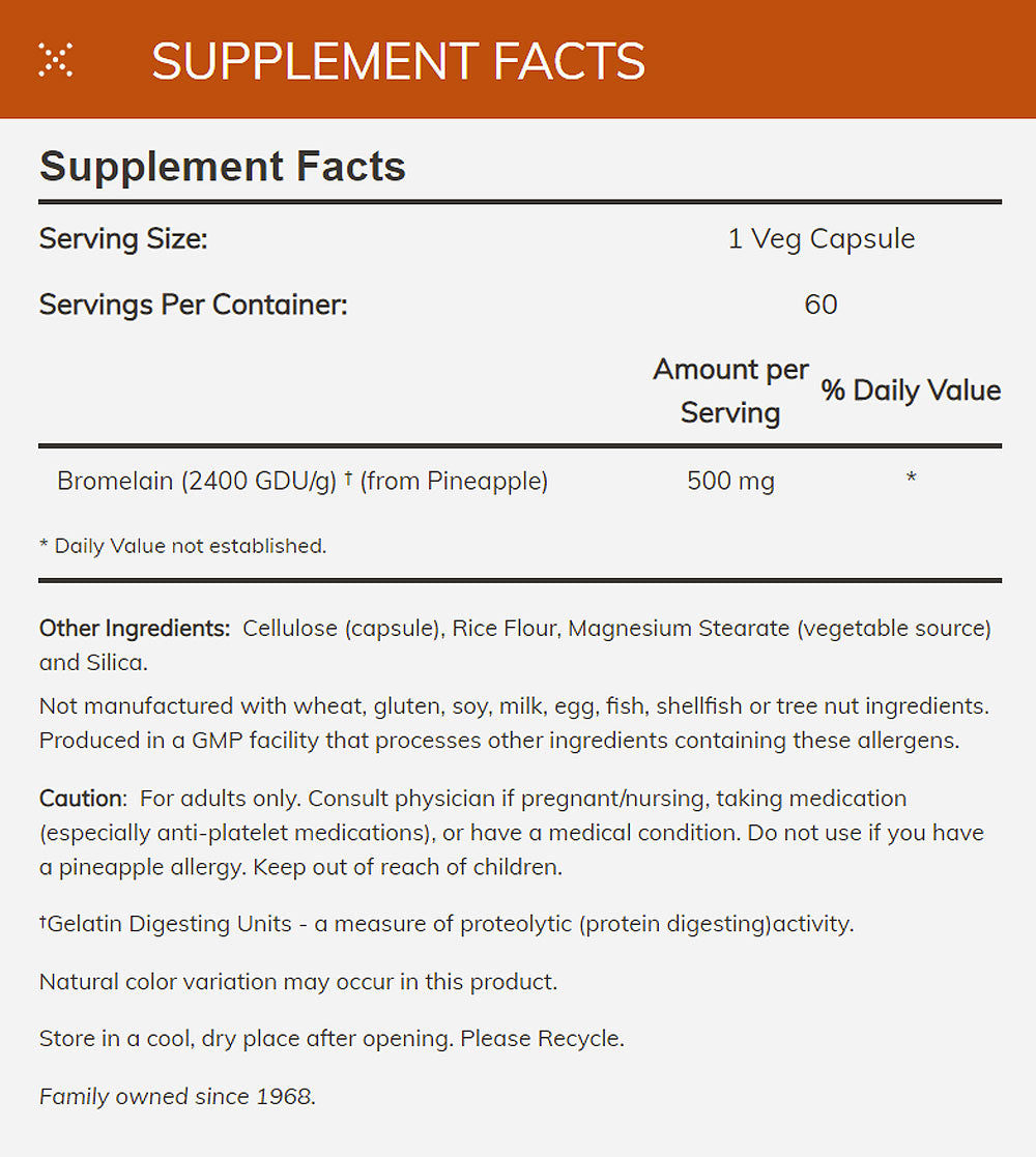 NOW Supplements, Bromelain (Natural Proteolytic Enzyme) 2,400 GDU/g - 500 mg, Natural Proteolytic Enzyme*, 60 Veg Capsules - Bloom Concept