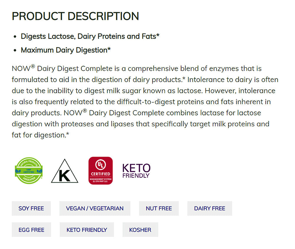 NOW Supplements, Dairy Digest Complete, Digests Lactose, Dairy Proteins and Fats*, Dairy Tolerance Enzymes*, 90 Veg Capsules - Bloom Concept