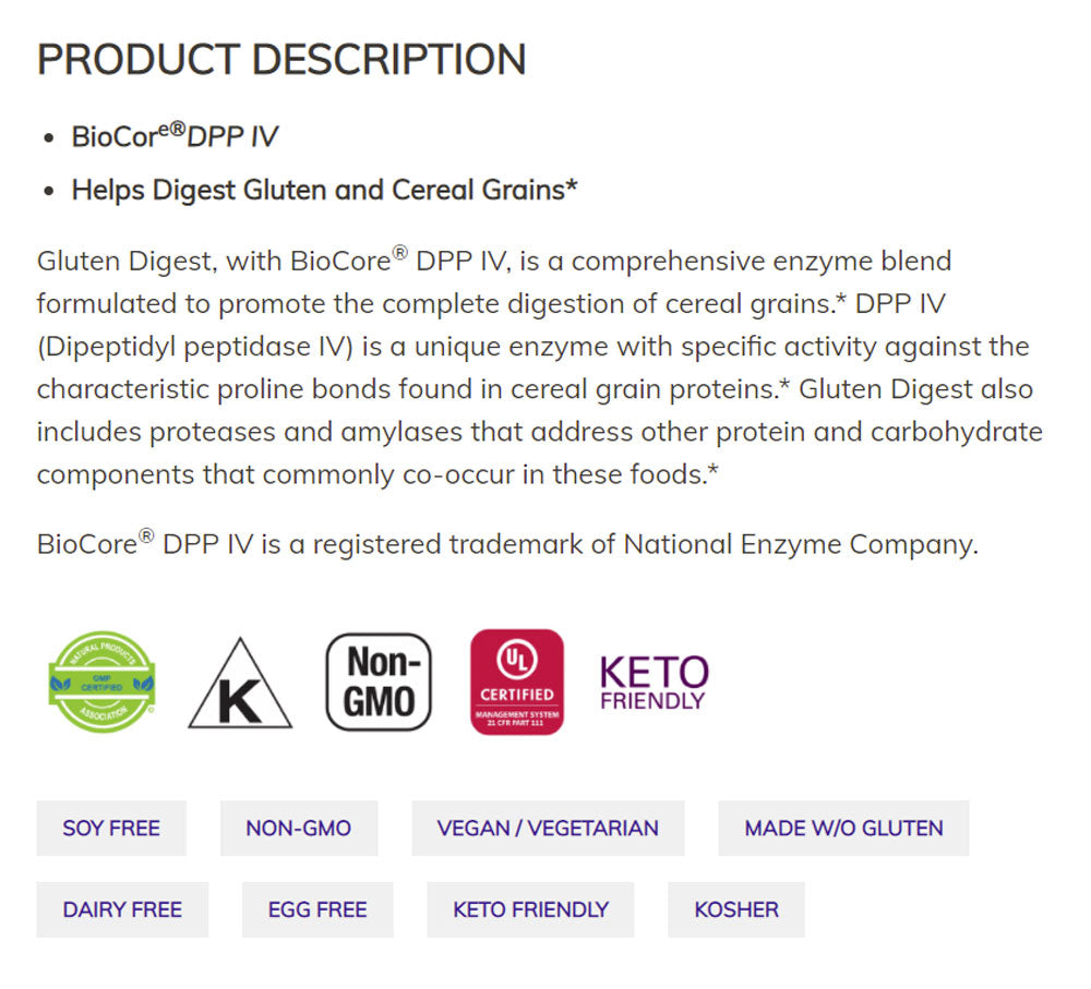 NOW Supplements, Gluten Digest with BioCore DPP IV, Gastrointestinal Support, 60 Veg Capsules Vitamins & Supplements NOW Foods USA