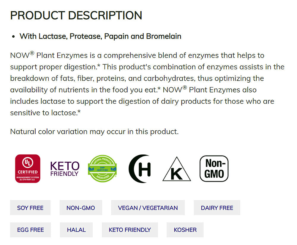 NOW Supplements, Plant Enzymes with Lactase, Protease, Papain and Bromelain, 120 Veg Capsules - Bloom Concept