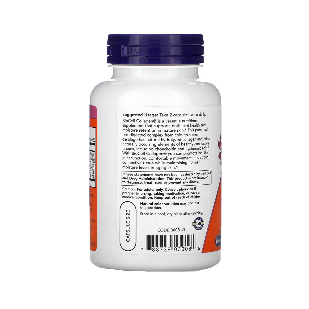 NOW Supplements, BioCell Collagen Hydrolyzed Type II, Clinically Validated, 120 Veg Capsules - Bloom Concept