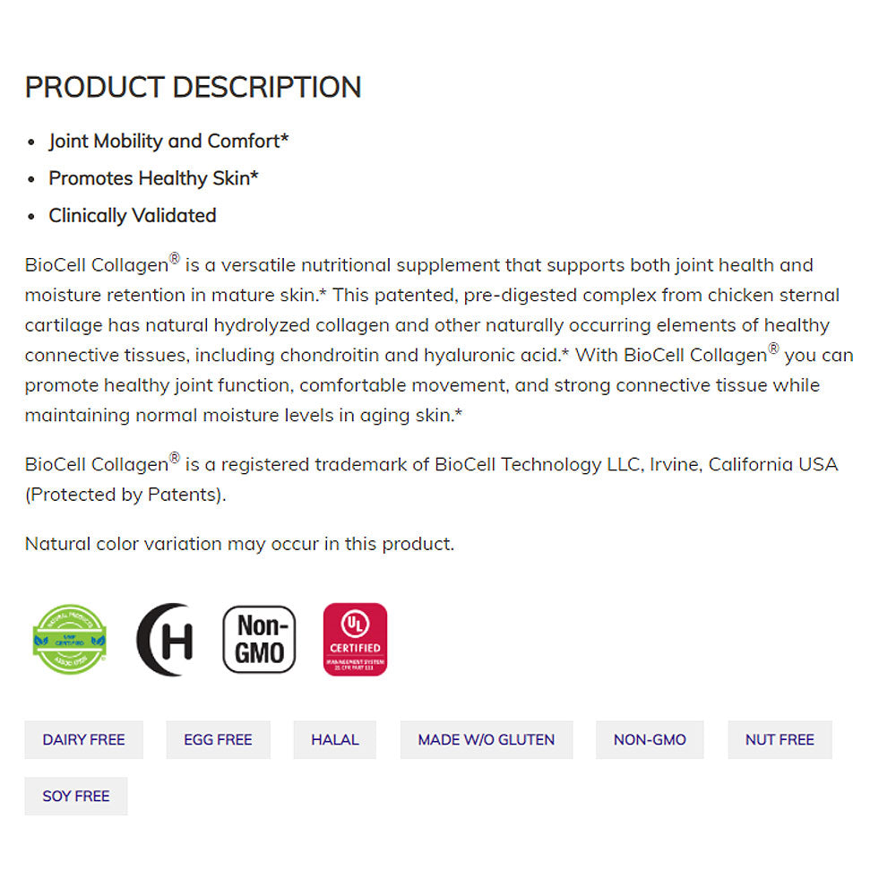 NOW Supplements, BioCell Collagen Hydrolyzed Type II, Clinically Validated, 120 Veg Capsules - Bloom Concept