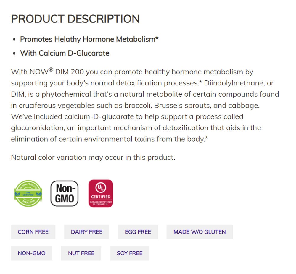 NOW Supplements, DIM 200 (Diindolylmethane) with Calcium D-Glucarate, 90 Veg Capsules - Bloom Concept