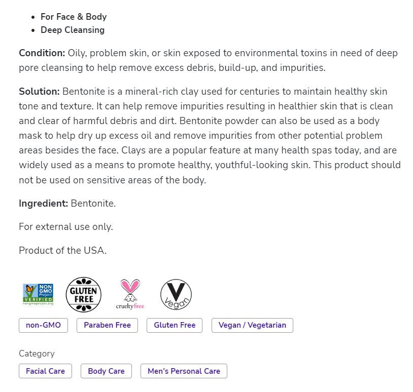 NOW Solutions, 11-Ounce (312 g)Bentonite Clay Powder, Pure Powder for Face and Body, Great for Oily Problem Skin, - Bloom Concept