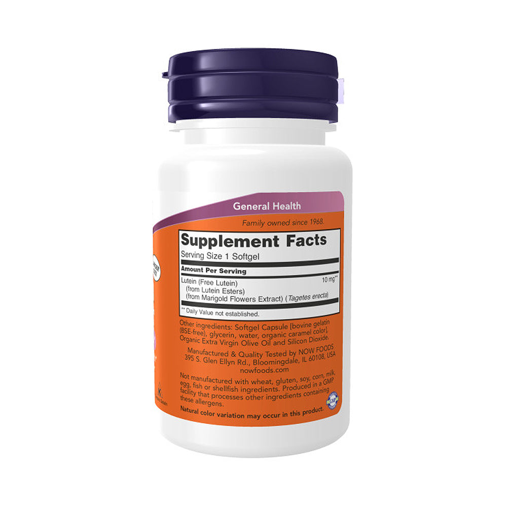 NOW Supplements, Lutein 10 mg with 10 mg of Free Lutein from Lutein Esters, 120 Softgels - Bloom Concept