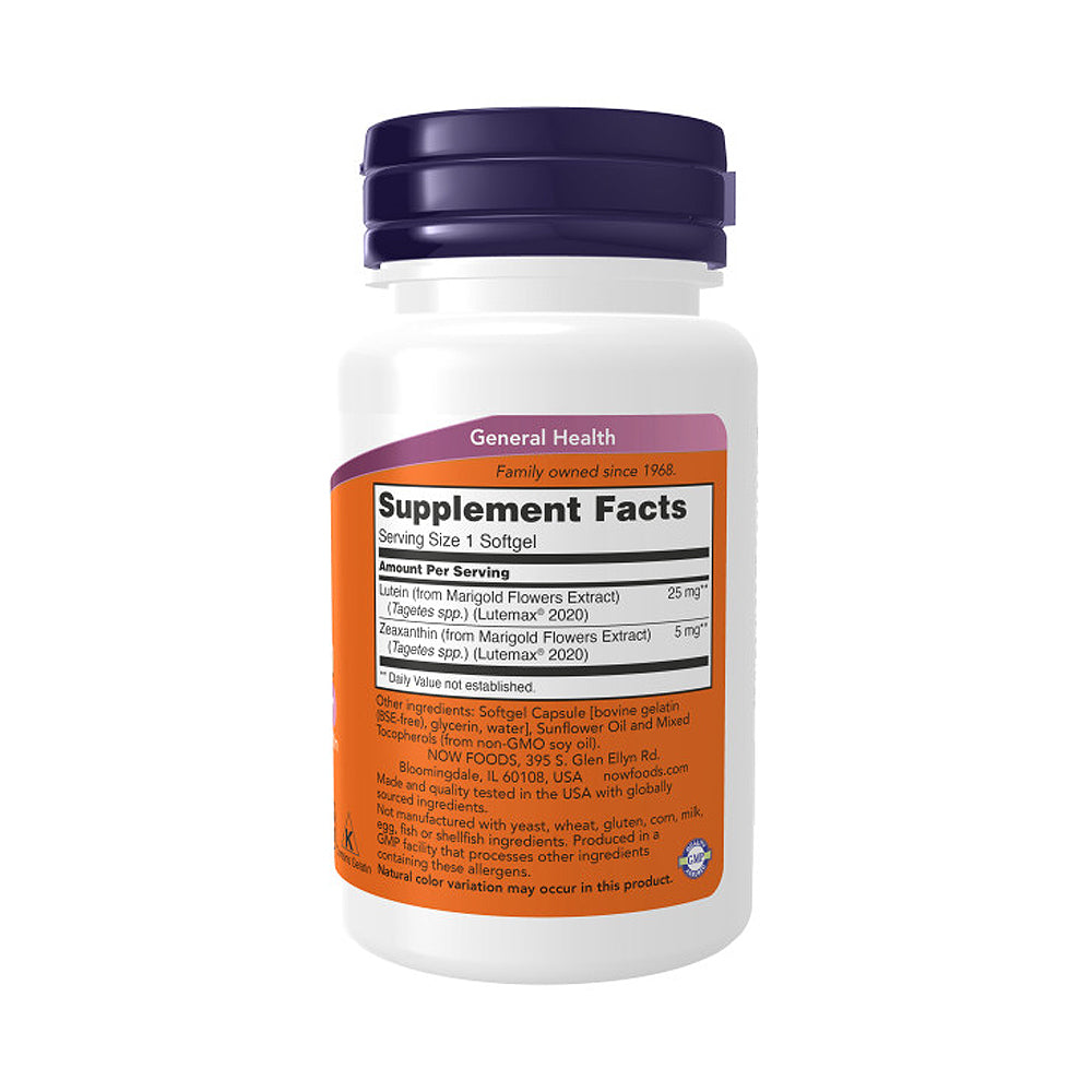 NOW Supplements, Lutein & Zeaxanthin with 25 mg Lutein and 5 mg Zeaxanthin, 60 Softgels - Bloom Concept