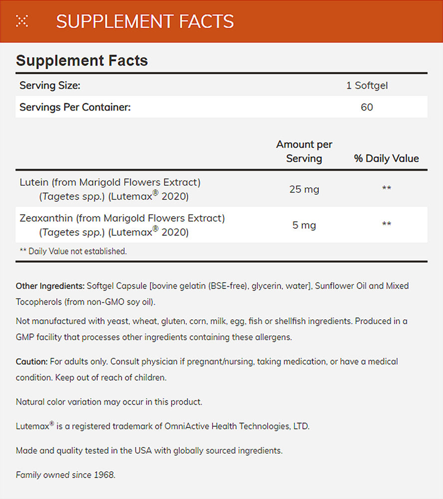 NOW Supplements, Lutein & Zeaxanthin with 25 mg Lutein and 5 mg Zeaxanthin, 60 Softgels - Bloom Concept